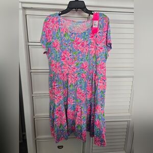 Lilly Pulitzer Geanna Short Sleeve Pink and Blue Floral  Dress